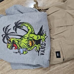 Vans Light Gray Hoodie with Green Dinosaur Print With Vans Pant
